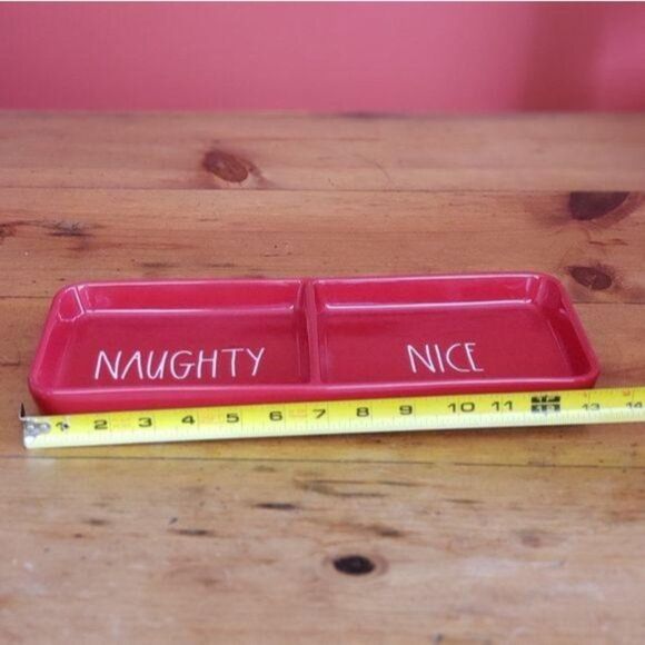 New Rae Dunn Naughty Nice Red Ceramic Tray Red White - Picture 2 of 6
